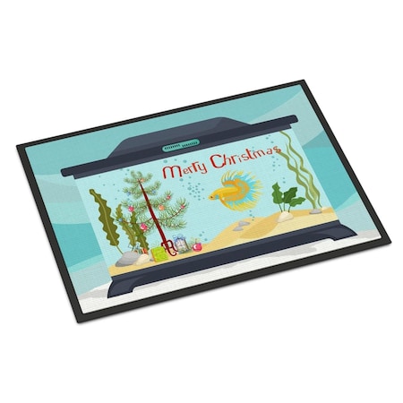 Carolines Treasures 18 x 27 in. Crown Tail Betta Merry Christmas Indoor or Outdoor Mat CK4523MAT